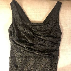 Express size 0 black & gold lace scrunch dress w back zipper